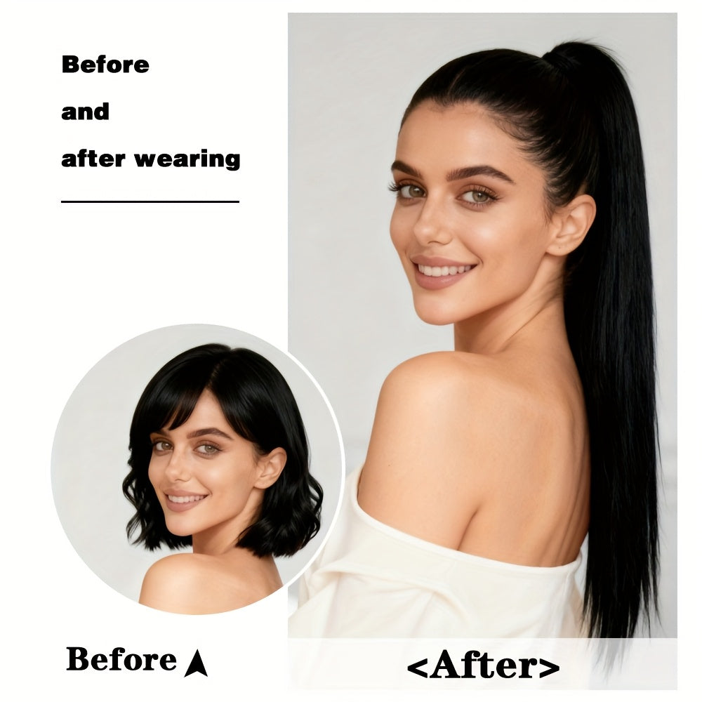 20 Inch Synthetic Double Ponytail Wig with Black Bow | Straight Hair Extensions for Women, Twin Buns Hairstyle for Cosplay, Daily Wear, Weddings & Prom - Looking Volume (No Bulk)
