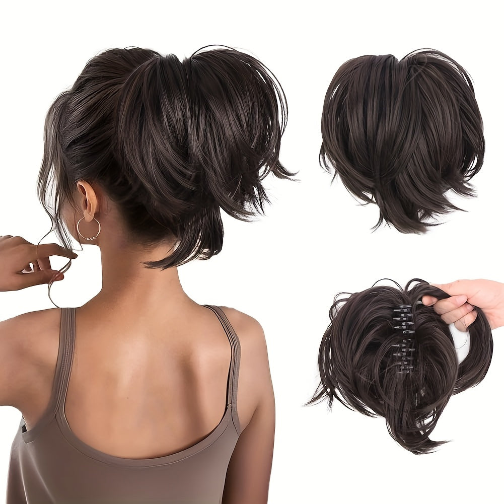 Women's -Looking Straight Black Clip-In Ponytail Wig - High Bun Hairpiece with Secure Hold, Easy to Style, Instant Volume & Length for Short Hair, Casual\u002FParty\u002F\u002F - No Glue\u002FSpray Adhesive Hair Extension