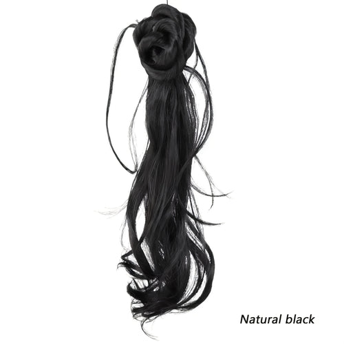 20-Inch Ancient Chinese Style Floral Ponytail - Loose Curly Synthetic Hair Bun with Clip for Weddings And Everyday Use, Ideal for Braids And Ponytails, Compatible with Various Skin Tones