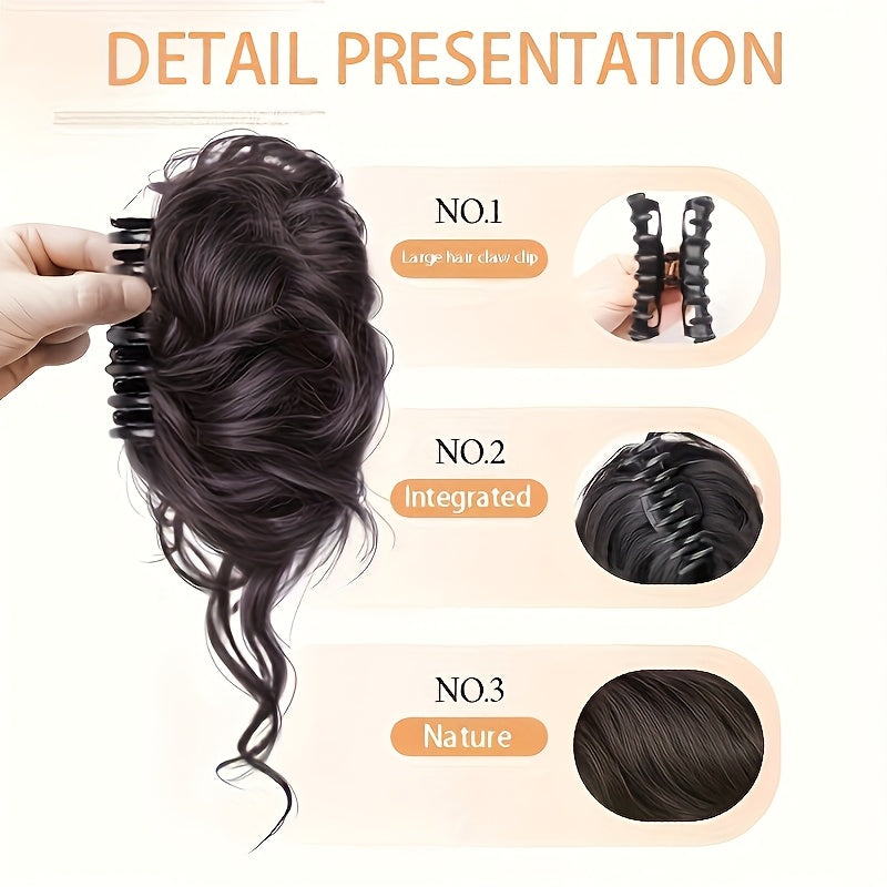 Synthetic Fiber Ponytail Wig That Withstands Heat, Featuring a Mini Comb - a Curly And Bouncy Hairpiece Ideal for Bun Updos, Ponytails, And Buns - Offers an Instant Hairstyle in Various Colors Including Black, Brown, Blonde, Red