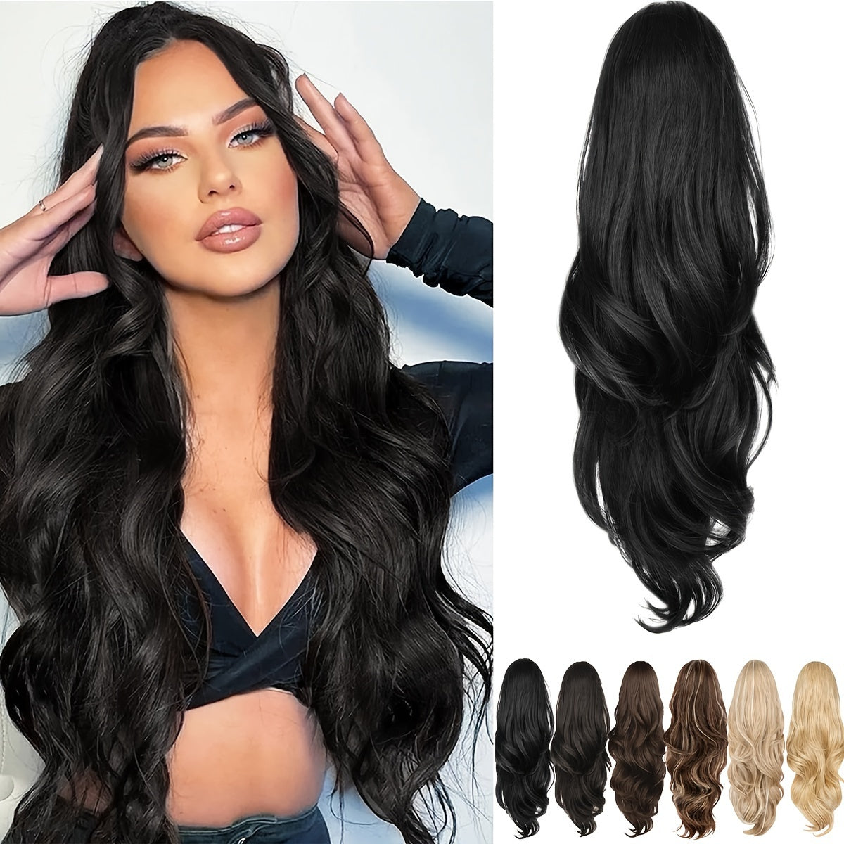 Synthetic Hairpiece for a Long Ponytail with a Voluminous Body Wave, Featuring a Drawstring Closure. Perfect for Adding a Look to Your Hairstyle for Parties, Weddings