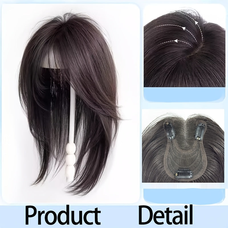 14-inch Four-Color Straight Hair Pieces Suitable for White Hair Coverage & Thinning Hair - Instant Volume Wig Extensions, Look for &, Daily Hairstyle Additions, High-Temperature Fiber Hairpiece for Sparse Areas