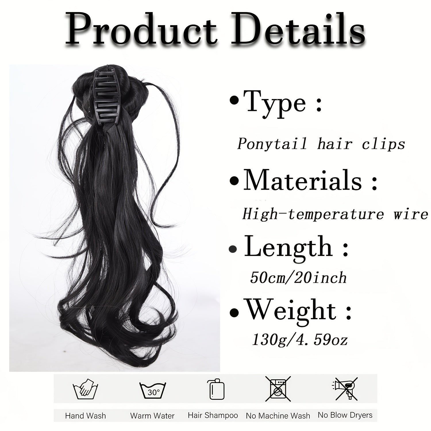 20-Inch Ancient Chinese Style Floral Ponytail - Loose Curly Synthetic Hair Bun with Clip for Weddings And Everyday Use, Ideal for Braids And Ponytails, Compatible with Various Skin Tones