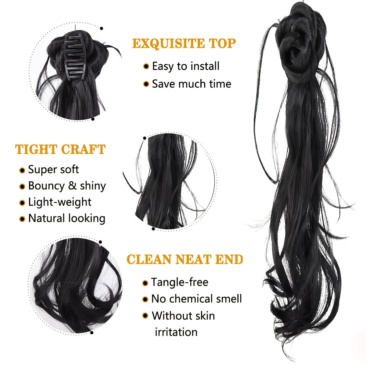 20-Inch Ancient Chinese Style Floral Ponytail - Loose Curly Synthetic Hair Bun with Clip for Weddings And Everyday Use, Ideal for Braids And Ponytails, Compatible with Various Skin Tones