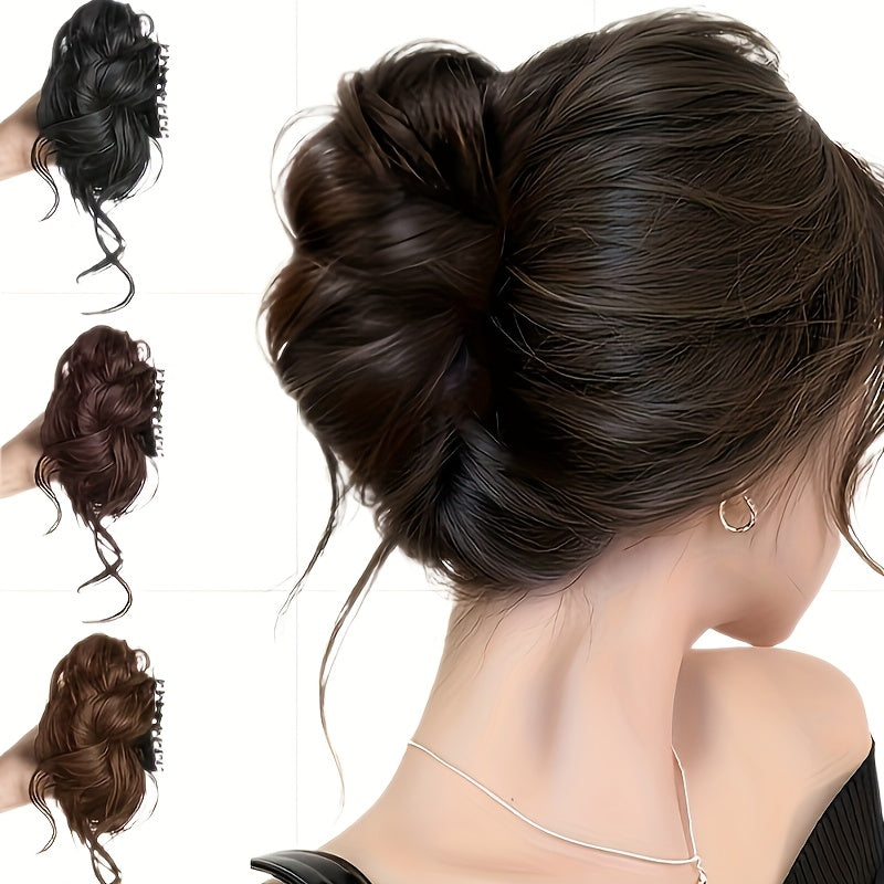 Synthetic Fiber Ponytail Wig That Withstands Heat, Featuring a Mini Comb - a Curly And Bouncy Hairpiece Ideal for Bun Updos, Ponytails, And Buns - Offers an Instant Hairstyle in Various Colors Including Black, Brown, Blonde, Red