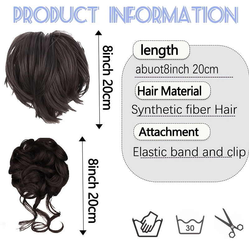 2pcs Messy Bun Hair Pieces Wavy Curly Bun Hair Pieces for Women Synthetic Updo Chignon Fake Bun Scrunchies Ponytail Extension for Women
