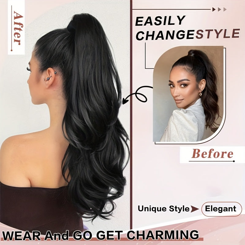 Synthetic Hairpiece for a Long Ponytail with a Voluminous Body Wave, Featuring a Drawstring Closure. Perfect for Adding a Look to Your Hairstyle for Parties, Weddings