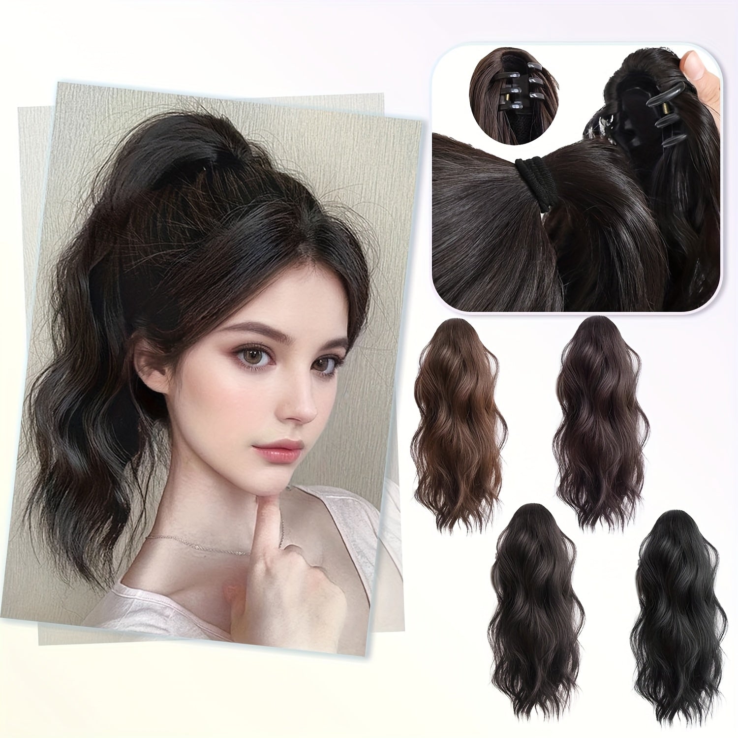 Wavy Ombre Ponytail Extensions 16 Inch Wavy Ombre Ponytail Extensions - Claw Clip In Ponytail Hair Extensions For Women | Synthetic Claw Clip In Pony Tails Hairpieces Fake Pony Tails
