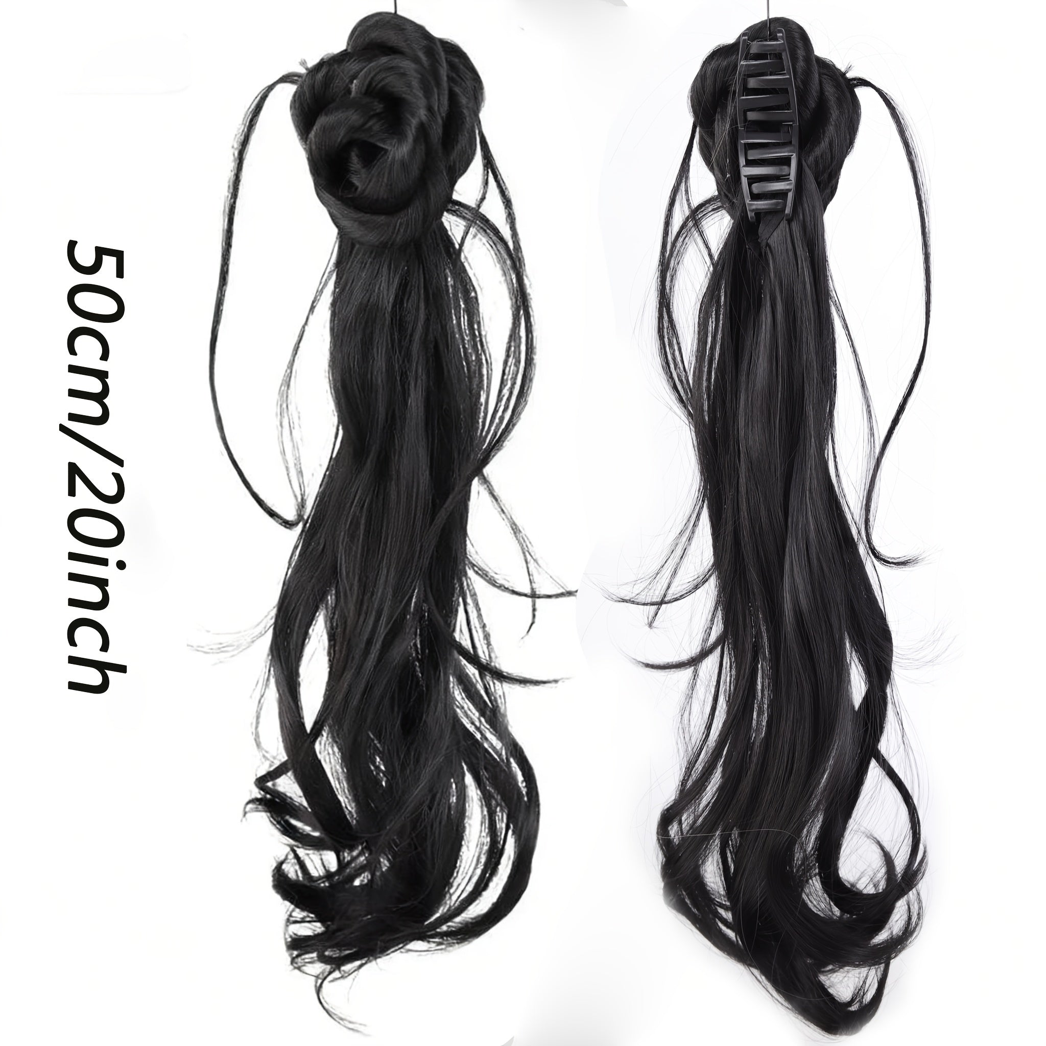 20-Inch Ancient Chinese Style Floral Ponytail - Loose Curly Synthetic Hair Bun with Clip for Weddings And Everyday Use, Ideal for Braids And Ponytails, Compatible with Various Skin Tones