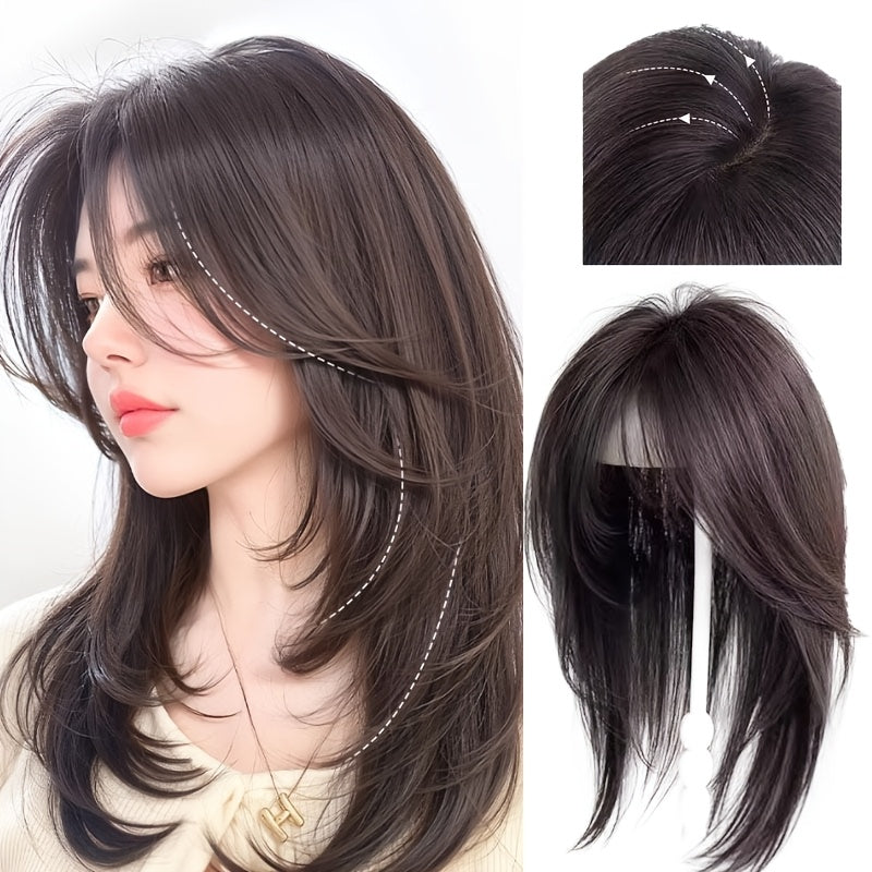 14-inch Four-Color Straight Hair Pieces Suitable for White Hair Coverage & Thinning Hair - Instant Volume Wig Extensions, Look for &, Daily Hairstyle Additions, High-Temperature Fiber Hairpiece for Sparse Areas