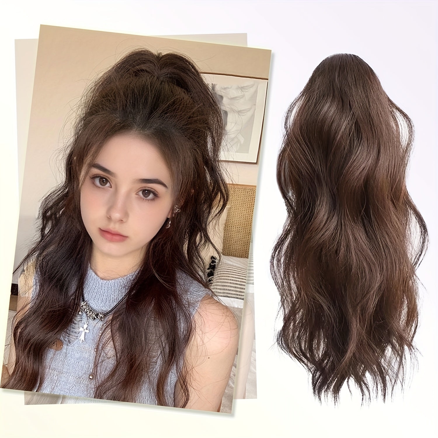 Wavy Ombre Ponytail Extensions 16 Inch Wavy Ombre Ponytail Extensions - Claw Clip In Ponytail Hair Extensions For Women | Synthetic Claw Clip In Pony Tails Hairpieces Fake Pony Tails