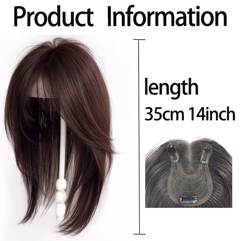 14-inch Four-Color Straight Hair Pieces Suitable for White Hair Coverage & Thinning Hair - Instant Volume Wig Extensions, Look for &, Daily Hairstyle Additions, High-Temperature Fiber Hairpiece for Sparse Areas