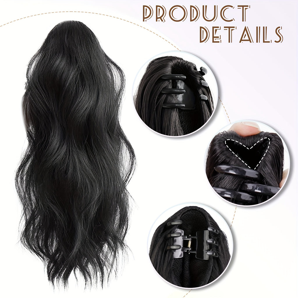 Wavy Ombre Ponytail Extensions 16 Inch Wavy Ombre Ponytail Extensions - Claw Clip In Ponytail Hair Extensions For Women | Synthetic Claw Clip In Pony Tails Hairpieces Fake Pony Tails