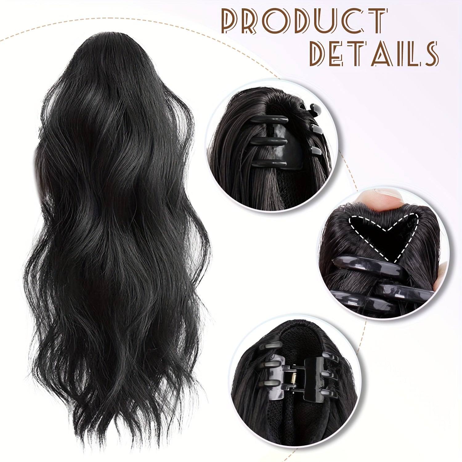 Wavy Ombre Ponytail Extensions 16 Inch Wavy Ombre Ponytail Extensions - Claw Clip In Ponytail Hair Extensions For Women | Synthetic Claw Clip In Pony Tails Hairpieces Fake Pony Tails