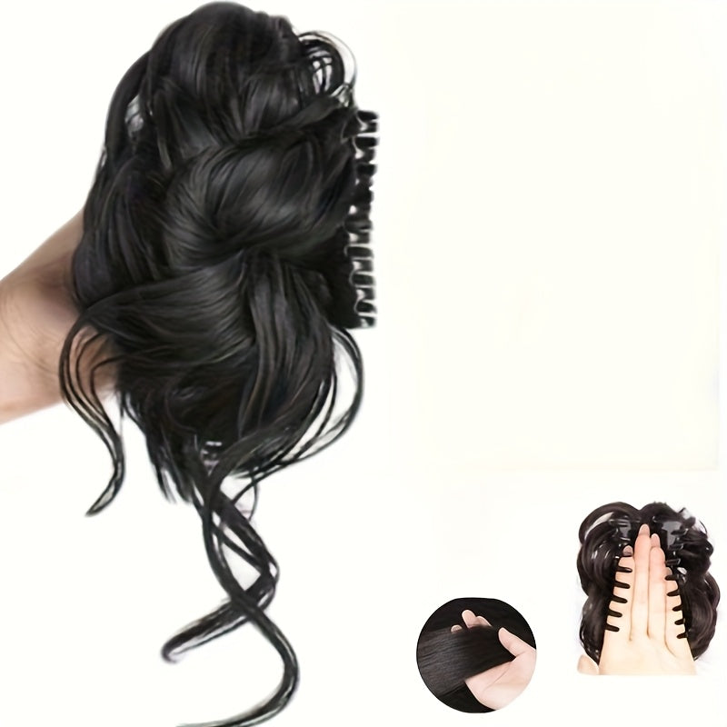 Synthetic Fiber Ponytail Wig That Withstands Heat, Featuring a Mini Comb - a Curly And Bouncy Hairpiece Ideal for Bun Updos, Ponytails, And Buns - Offers an Instant Hairstyle in Various Colors Including Black, Brown, Blonde, Red