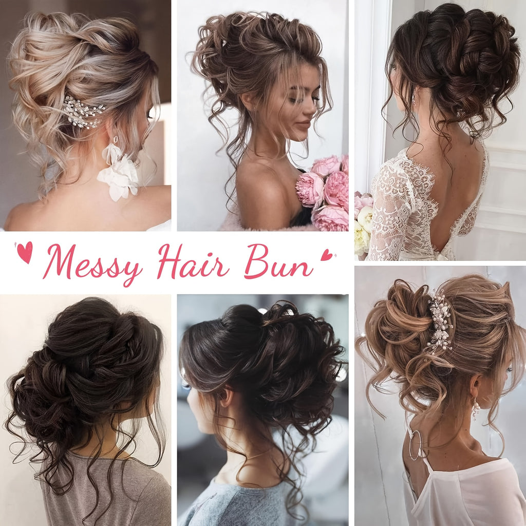 2pcs Messy Bun Hair Pieces Wavy Curly Bun Hair Pieces for Women Synthetic Updo Chignon Fake Bun Scrunchies Ponytail Extension for Women