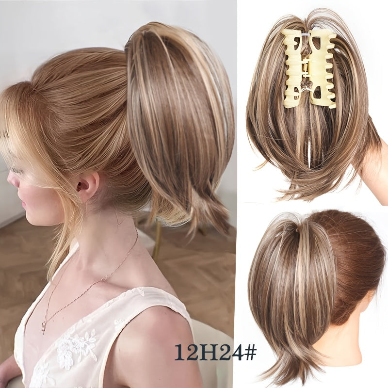 Women's -Looking Straight Black Clip-In Ponytail Wig - High Bun Hairpiece with Secure Hold, Easy to Style, Instant Volume & Length for Short Hair, Casual\u002FParty\u002F\u002F - No Glue\u002FSpray Adhesive Hair Extension