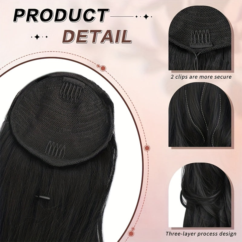 Synthetic Hairpiece for a Long Ponytail with a Voluminous Body Wave, Featuring a Drawstring Closure. Perfect for Adding a Look to Your Hairstyle for Parties, Weddings