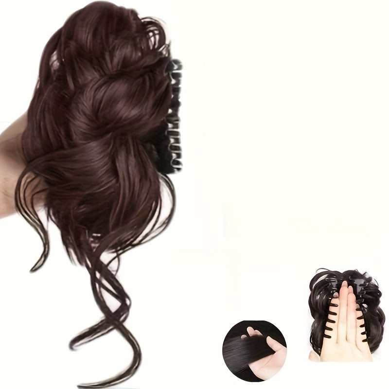 Synthetic Fiber Ponytail Wig That Withstands Heat, Featuring a Mini Comb - a Curly And Bouncy Hairpiece Ideal for Bun Updos, Ponytails, And Buns - Offers an Instant Hairstyle in Various Colors Including Black, Brown, Blonde, Red