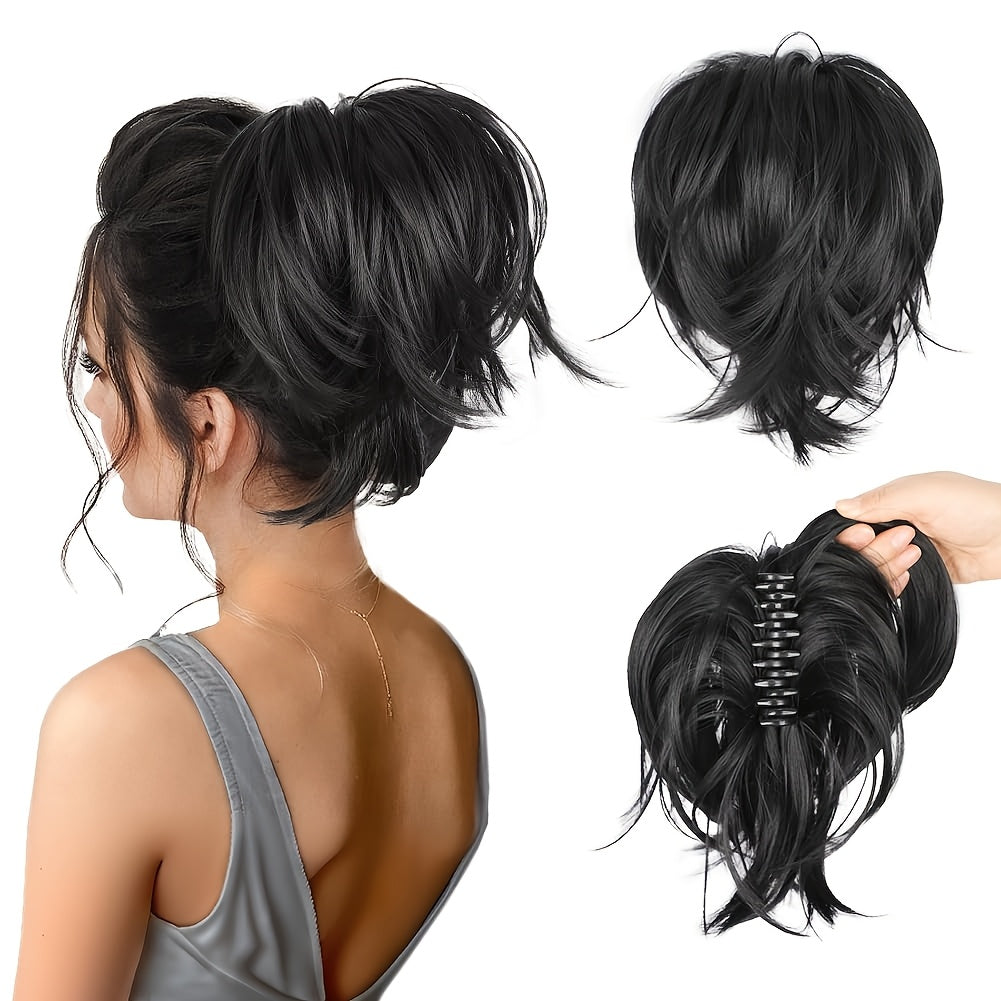 Women's -Looking Straight Black Clip-In Ponytail Wig - High Bun Hairpiece with Secure Hold, Easy to Style, Instant Volume & Length for Short Hair, Casual\u002FParty\u002F\u002F - No Glue\u002FSpray Adhesive Hair Extension