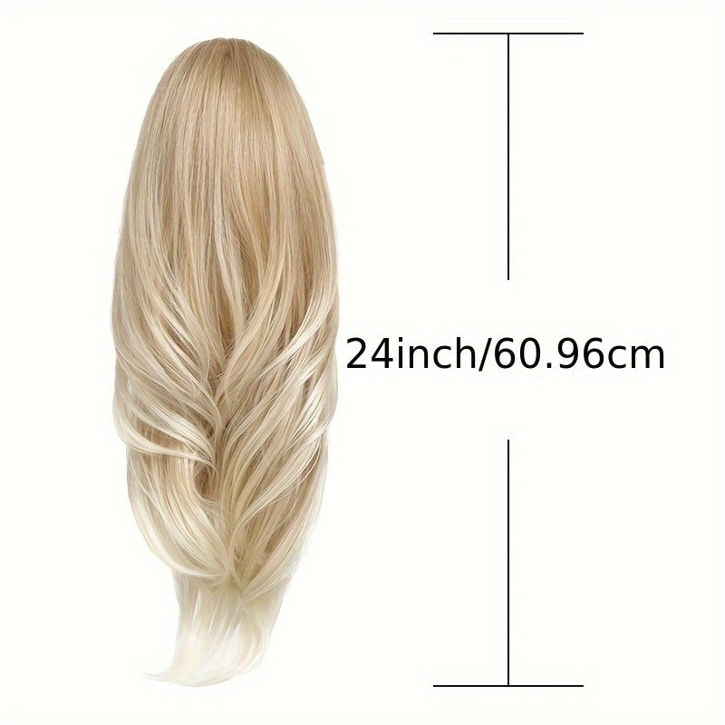 Women'S Elegant Long Ponytail Synthetic Hairpiece - Curly Wave Multi-Layered Blonde Wig with Inner Buckle Detail for White Women, Versatile for Casual & Formal Events