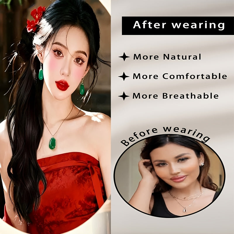 20-Inch Ancient Chinese Style Floral Ponytail - Loose Curly Synthetic Hair Bun with Clip for Weddings And Everyday Use, Ideal for Braids And Ponytails, Compatible with Various Skin Tones