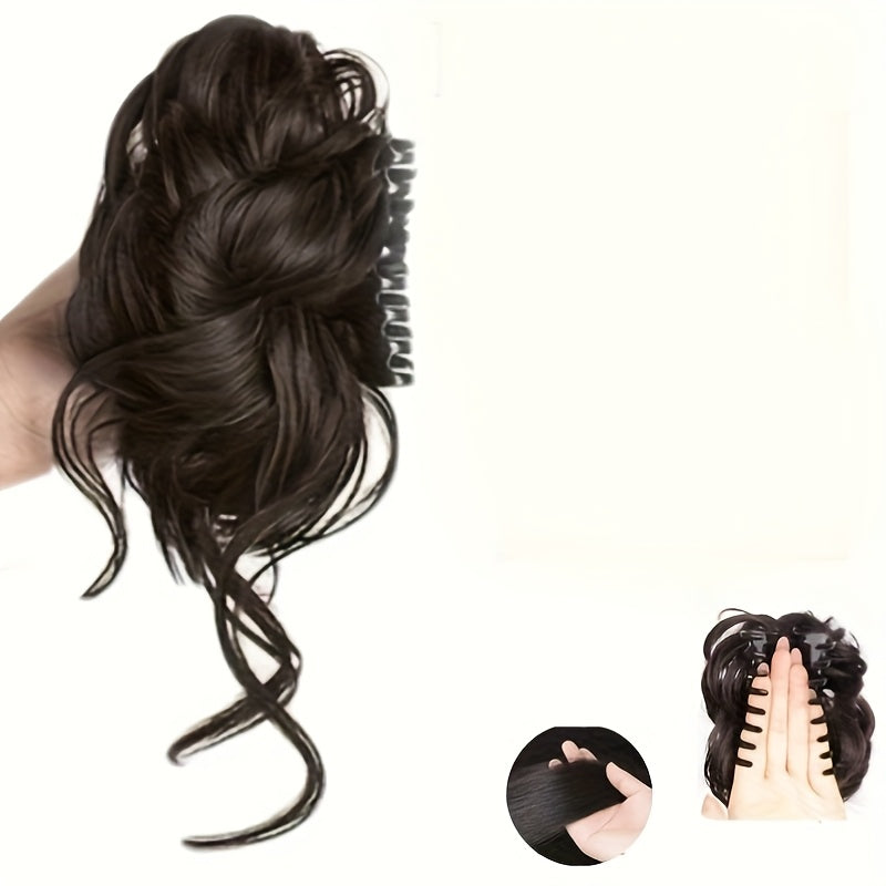 Synthetic Fiber Ponytail Wig That Withstands Heat, Featuring a Mini Comb - a Curly And Bouncy Hairpiece Ideal for Bun Updos, Ponytails, And Buns - Offers an Instant Hairstyle in Various Colors Including Black, Brown, Blonde, Red