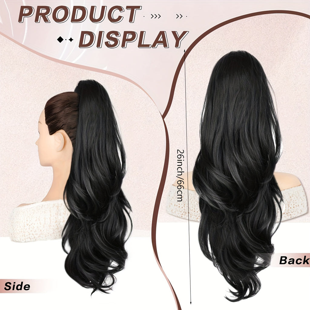 Synthetic Hairpiece for a Long Ponytail with a Voluminous Body Wave, Featuring a Drawstring Closure. Perfect for Adding a Look to Your Hairstyle for Parties, Weddings